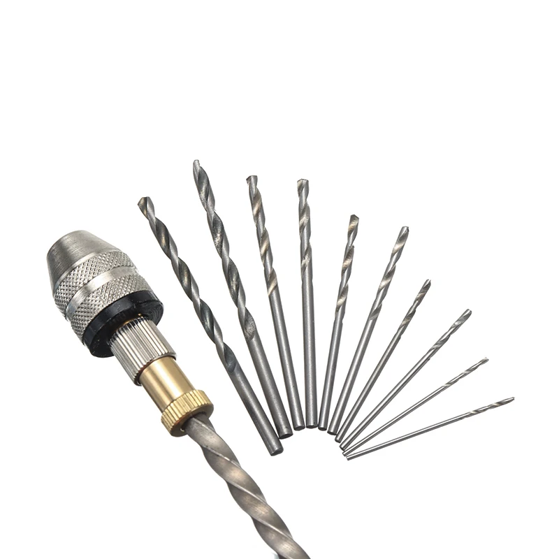 

11 шт. ручное сверление ручная мельница для спираль быстрозажимный сверлильный патрон + 10 шт. твист сверло биты деревообрабатывающий сверлильный вращающихся инструментов