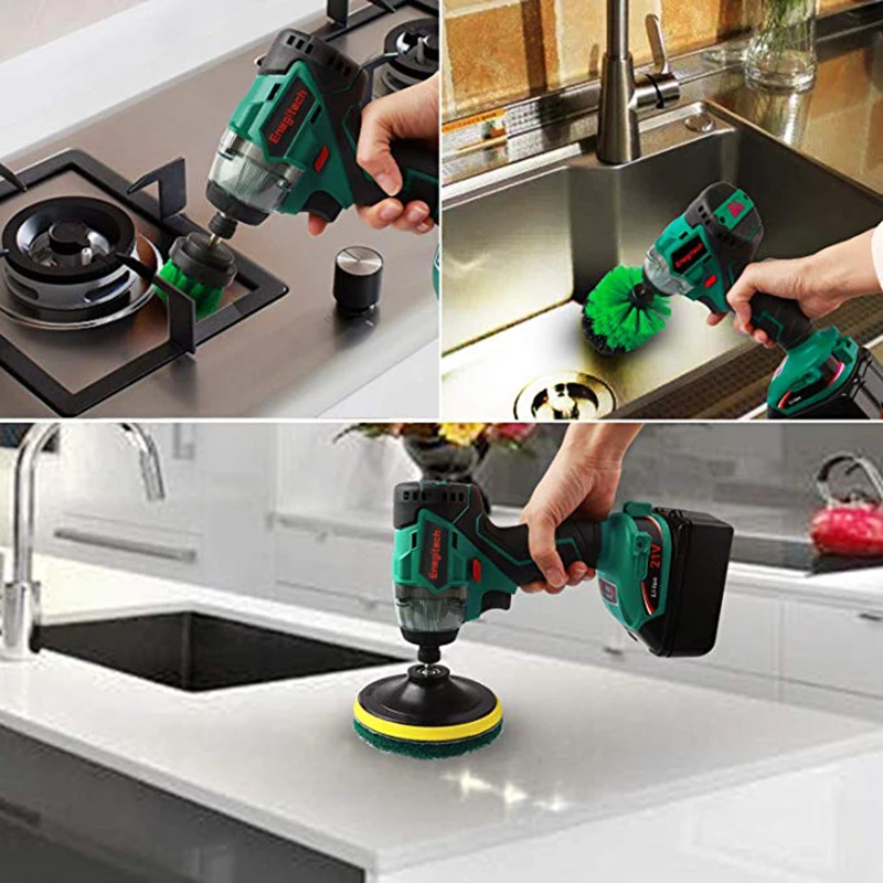 

9Pcs Drill Brush Attachment Kit Power Scrubber Drill Brushes with 6 inch Long Reach Extension for Cleaning Bathroom, Kitchen, Ga