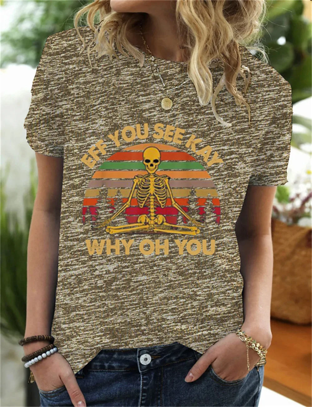 

Eff You See Kay Why Oh You Skeleton Yogas Printed T-shirts Women Summer Crew Neck Tshirt Women Funny Graphic Tee Ladies Tops