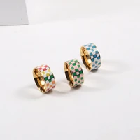 pvd gold finish colorful plaid statement ring for women stainless steel rings drop shipping