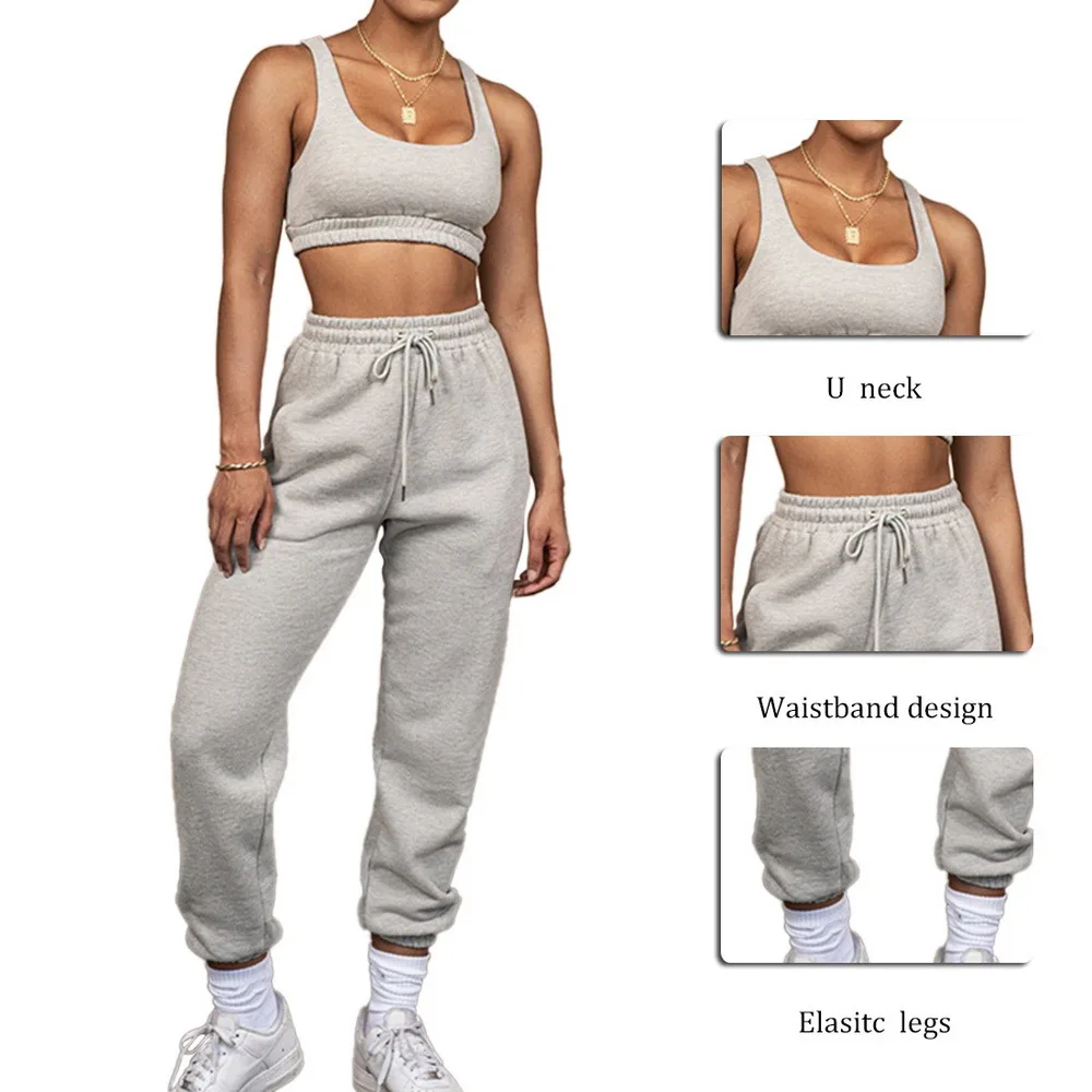 

Women's umbilical vest and tie-up trousers casual two-piece suit sports home vest and pants summer two-piece suit 2021 the new