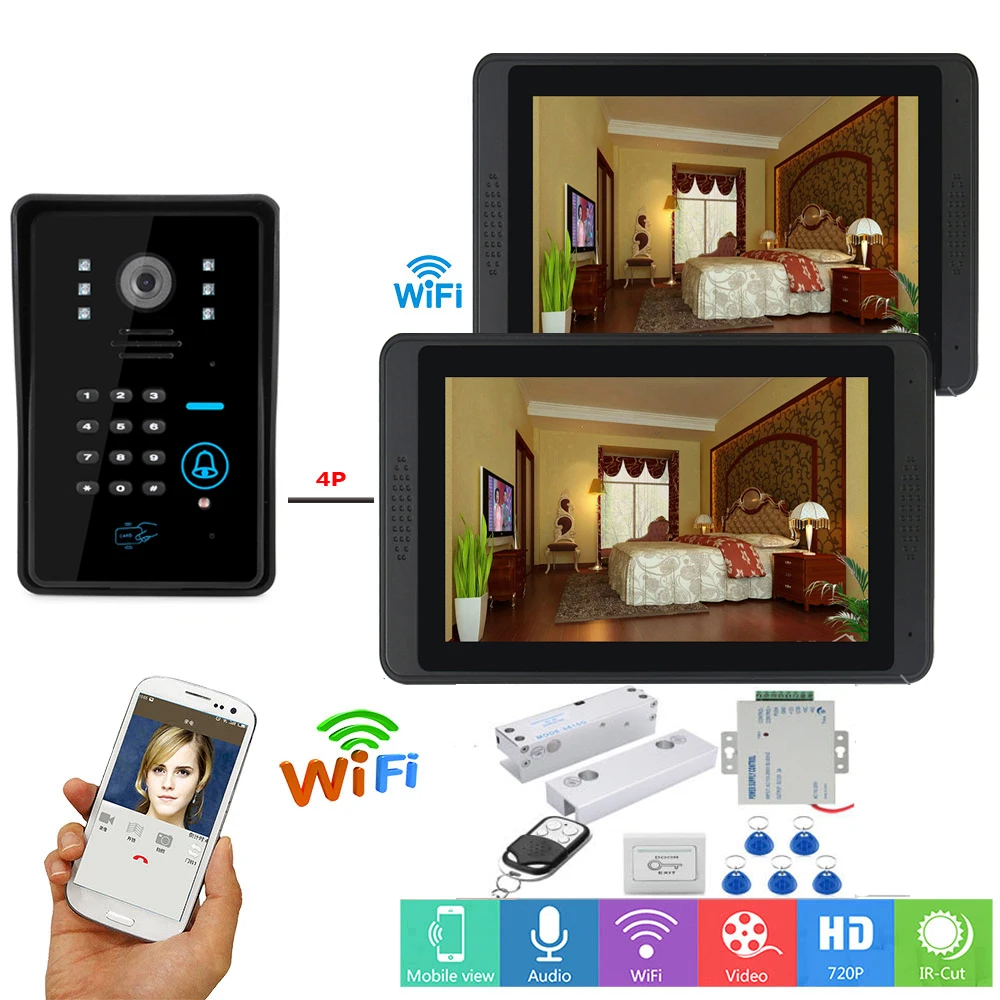

APP Control Video Intercom 7 Inch LCD WIFI Wireless Video Door Phone Doorbell Intercom RFID Password Camera System+electric Lock