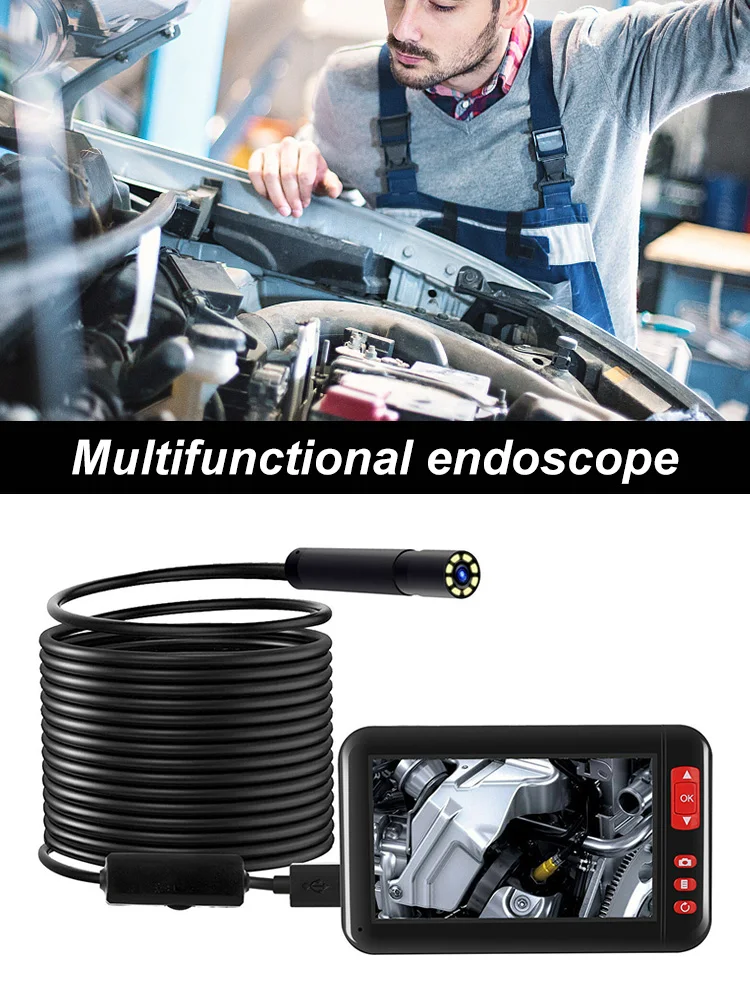 

4.3 Inch 1080P HD Inspection Camera Borescope Waterproof with Eight LED Light Camera Monitor for Pipeline Car Detection 10m