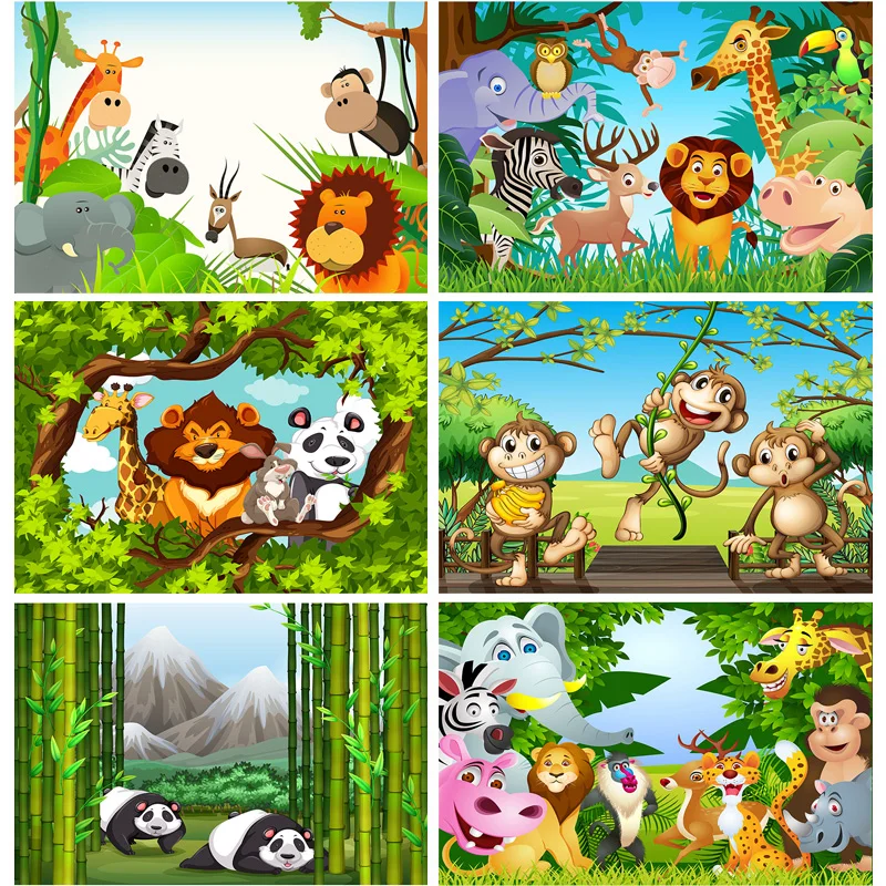 

Мультяшный джунгли сафари день рождения Детская семейная съемка плакат фотография фон студия реквизит 21915 KTT-01