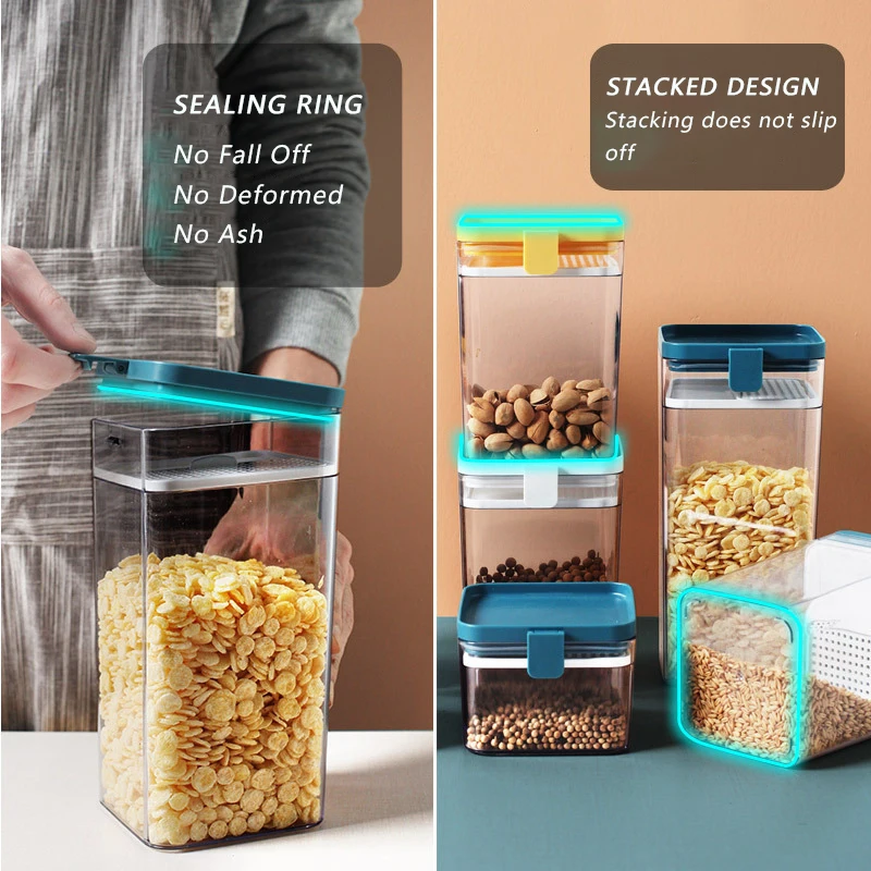

Transparent Sealed Grain Storage Box Square Nut Snack Storage Tank 500/1000/1600mL Refrigerator Organizer Kitchen Accessories