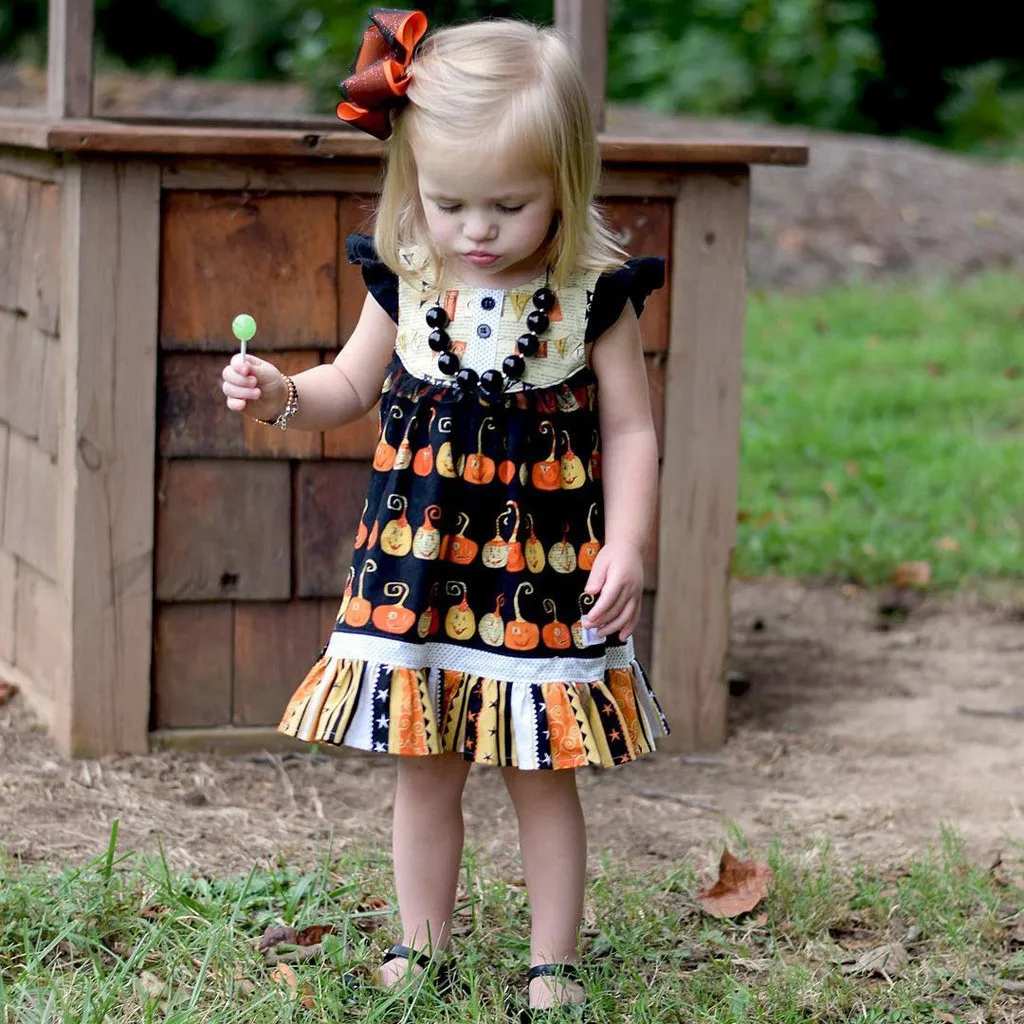 Детское платье для маленьких девочек на Хэллоуин с принтом в виде тыквы одежда