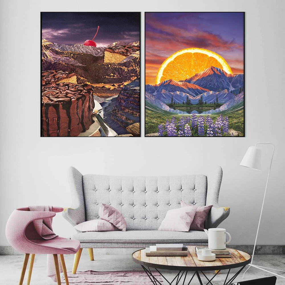 Картина из пастельных цветов на холсте натуральный пейзаж солнце луна