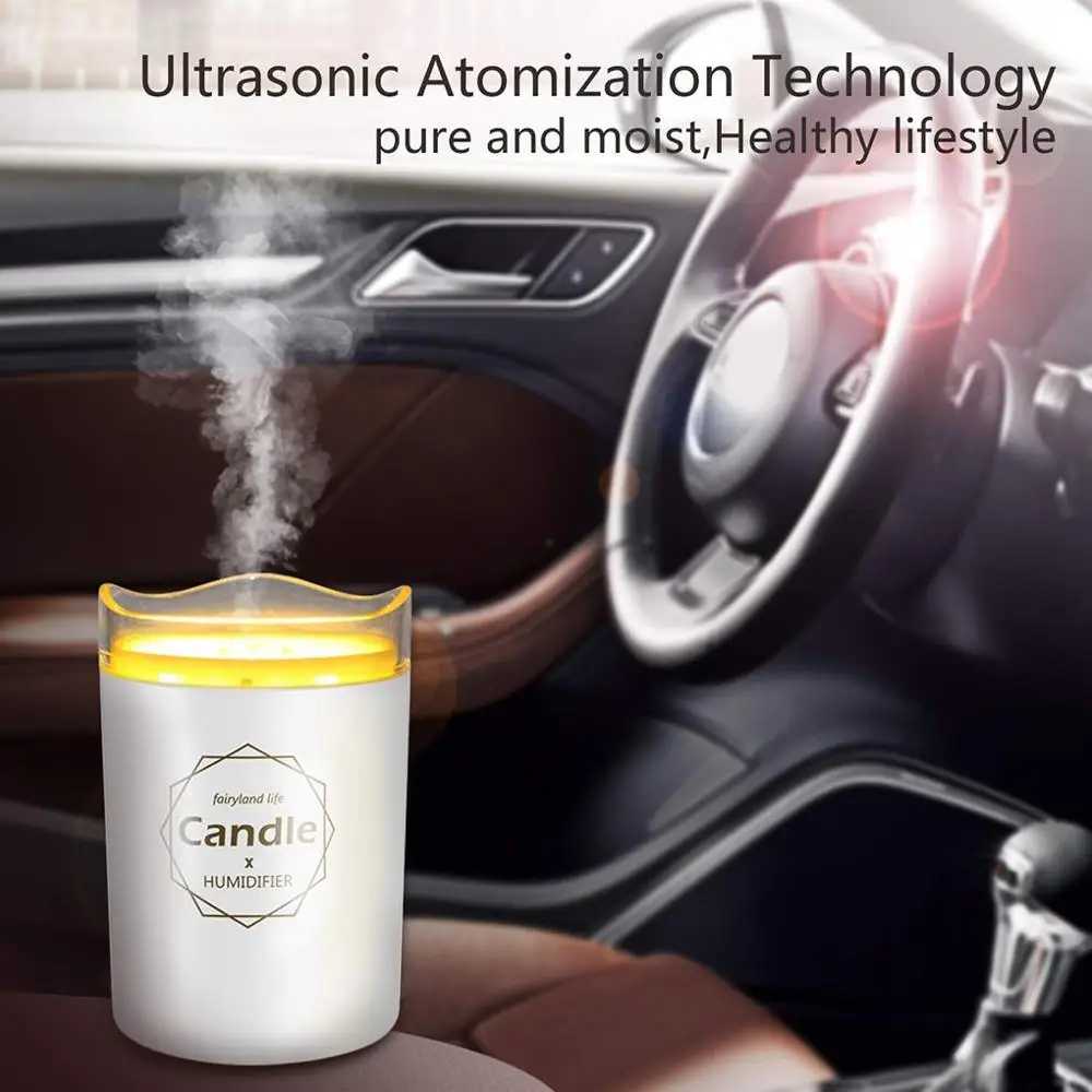 

Mini Humidifier for Car Candle Essential Oil Diffuser Aroma Anion Mist Maker Soft Light Air Humidifier Bedroom Office Purifier