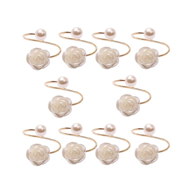 

10Pcs/Lot Wedding Pearl Rose Flower Napkin Buckle Napkin Ring Napkin Decoration Circle