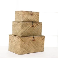manual woven storage basket lid wicker basket rattan sundries storage box handmade sorting boxes for clothes jewelry