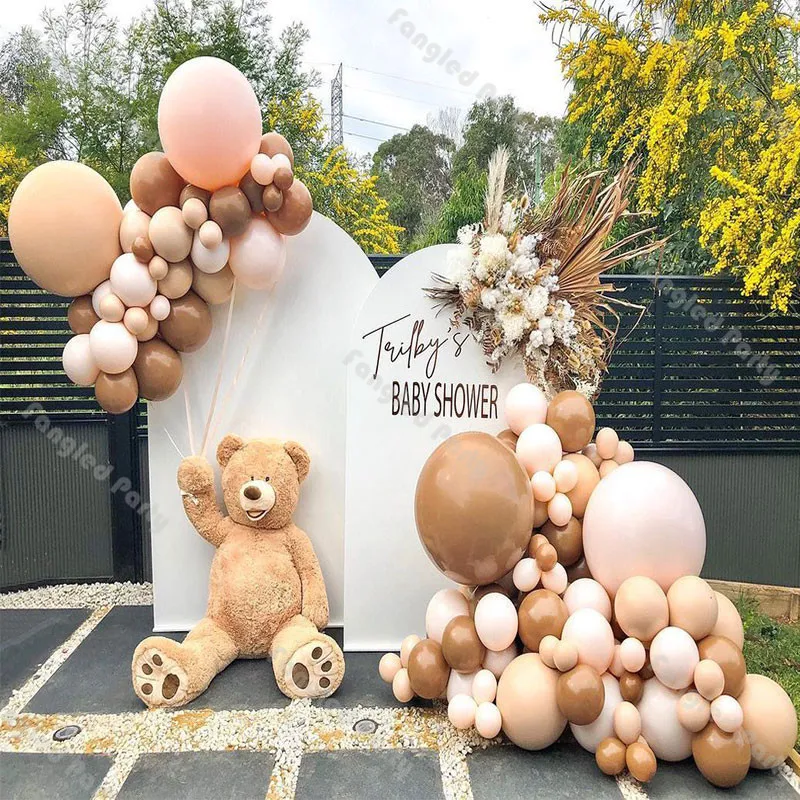 

124pcs Coffee Baby Shower Balloon Garland Doubled Cream Peach Apricot Gender Reveal Birthday Party Kit Wedding Decorations