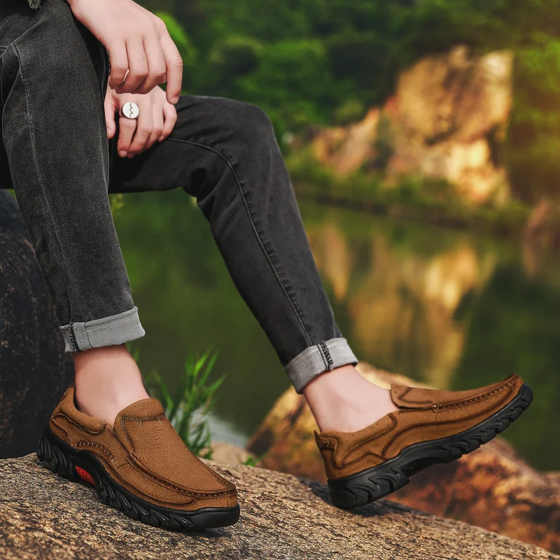 Мужская обувь для прогулок удобные уличные кроссовки из первого слоя воловьей