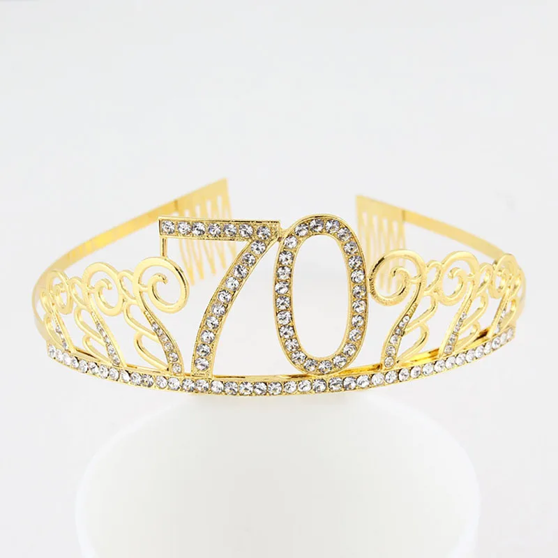 Золотая тиара со стразами для дня рождения корона топпер торта женщин 70 80 90 100 аксессуары украшения