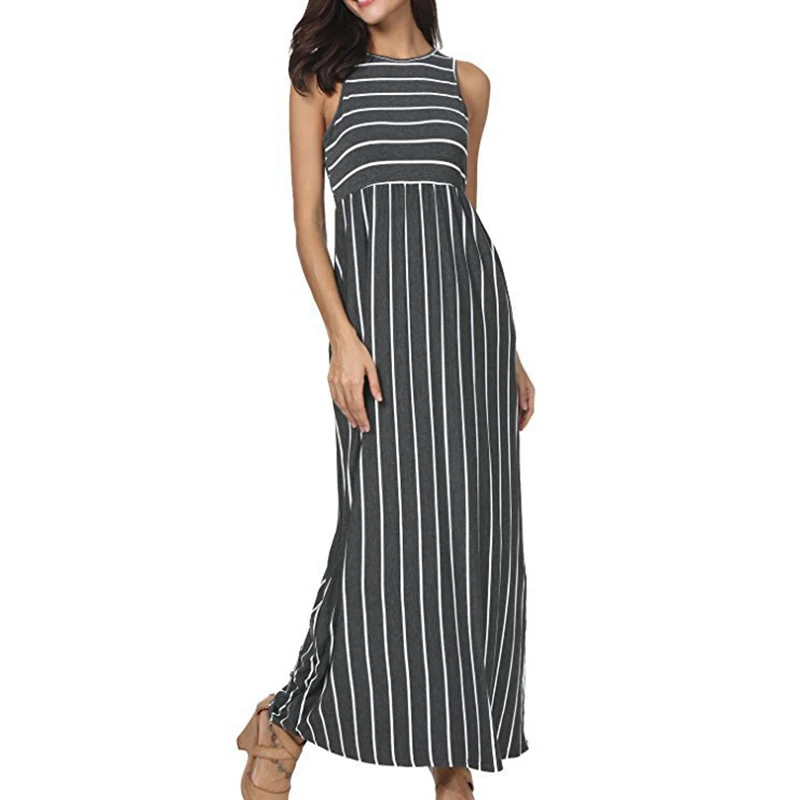 Женское летнее платье без рукавов в полоску с милым принтом Джокер Элегантное