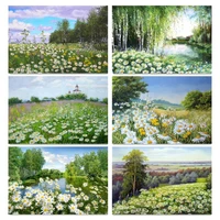 gatyztory acrylic coloring by numbers flower field scenery diy frame painting for oil painting by numbers on canvas home decor