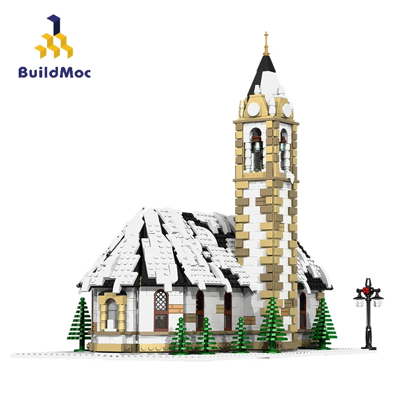 

Buildmoc, город, зимний деревенский дом, Рождественская елка, строительные блоки, городской уличный вид, замок MOC, модульные обучающие игрушки дл...