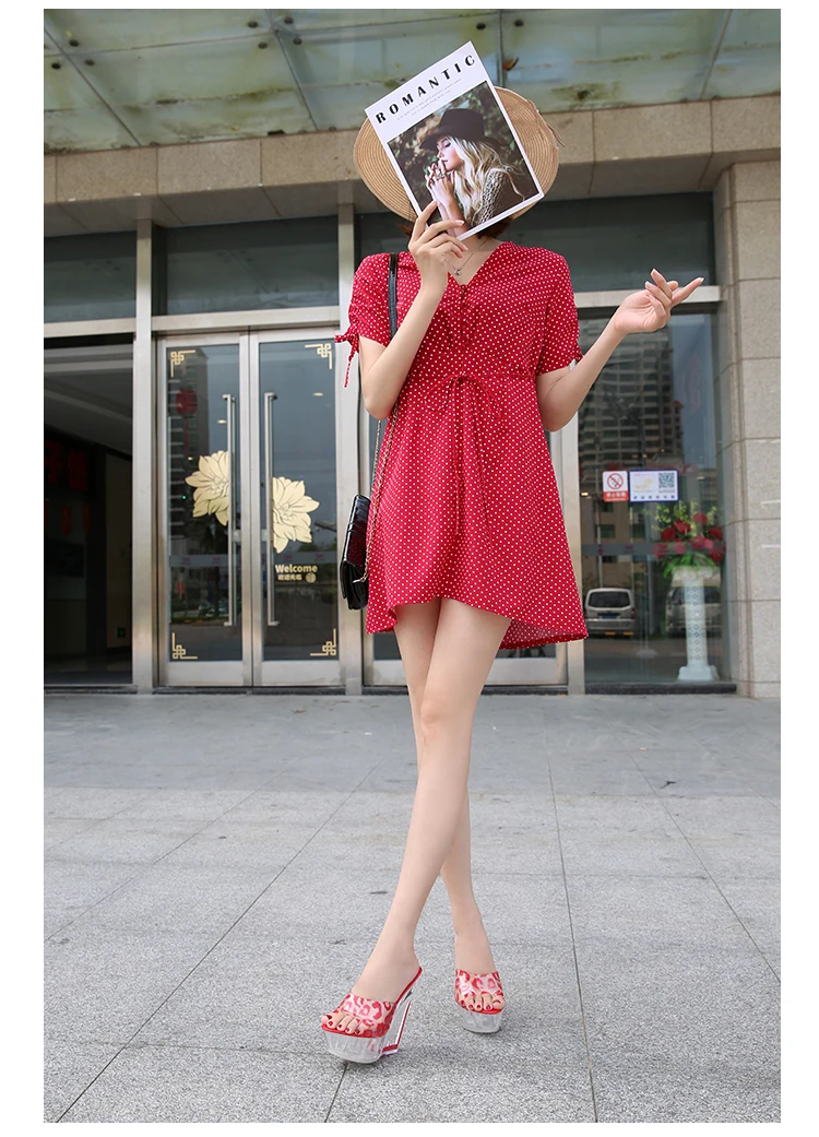 

Linglewei New Spring and summer Women's Super high heels Transparent crystal Wedges Sexy Leopard Platform Slip-On Sandals