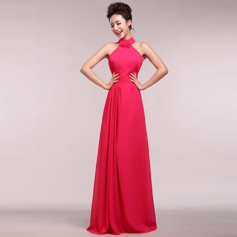 Женское шифоновое вечернее платье с лямкой на шее длинное официальное выпускной