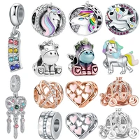 1pcs new cute rainbow unicorn crown car bead pendant suitable for charm bracelet necklace accessory women diy jewelry making