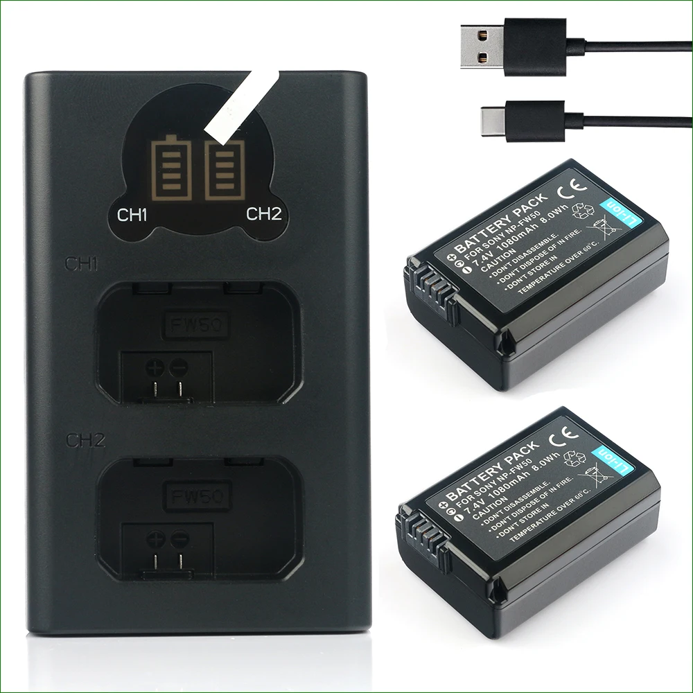 Аккумулятор и зарядное устройство 1080 мАч NP FW50 NPFW50 с двойным USB портом для Sony NEX 3 5 7