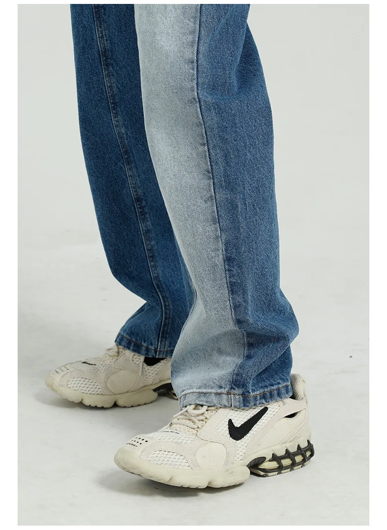 

New Male Streetwear Hip Hop Vintage Fashion Straight Jeans Pants Men Splice Water Wash Casual Denim Trousers