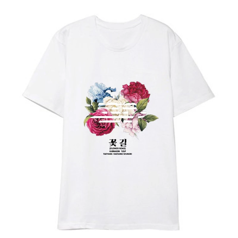 Kpop BIGBANG FLOWER ROAD GD Топ альбом рубашки уличная свободная одежда футболка Топы с