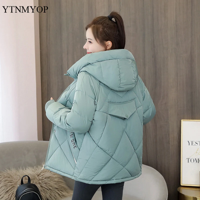Женская зимняя куртка, Теплая стеганая парка с капюшоном и надписью, плотное зимнее пальто, размера плюс, S-3XL от AliExpress WW