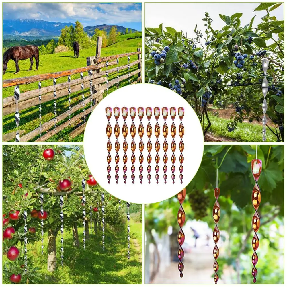 

10 pcs Bird Repeller Rotating Rod Reflective Wind Spiral Control Device Agricultural Scare Bird Garden Ornaments Decor