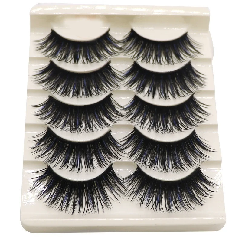 Норковые накладные ресницы 5 пар синие и черные натуральные длинные густые