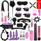 Набор бондажа для мужчин и женщин, 26 шт., секс-наручники, зажимы для сосков, кнут, фаллоимитатор, вибратор, эротические игрушки