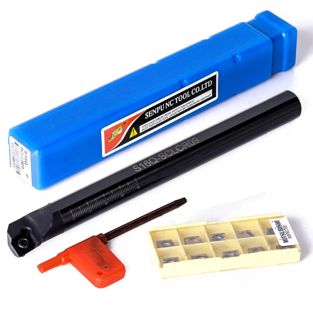 1pc S16Q-SCLCR09 Tool Holder Boring Bar + 10pcs CCMT09T3 Steel Inserts with Wrench For Turning | Инструменты