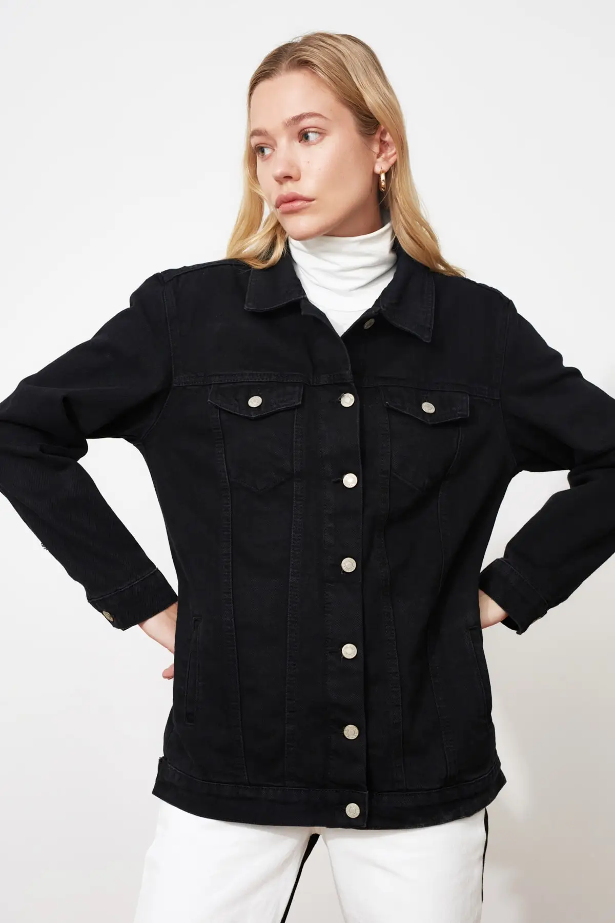 

Trendyol Black Long Basic Denim Jacket TWOAW20CE0082