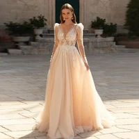 fivsole romantic v neck long sleeves wedding dress lace appliques princess bride gown plus size bridal dress robe de mari%c3%a9e