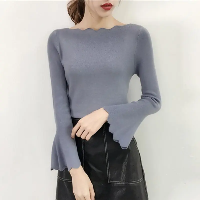 Женский пуловер с длинными рукавами тонкий вязаный свитер в Корейском стиле