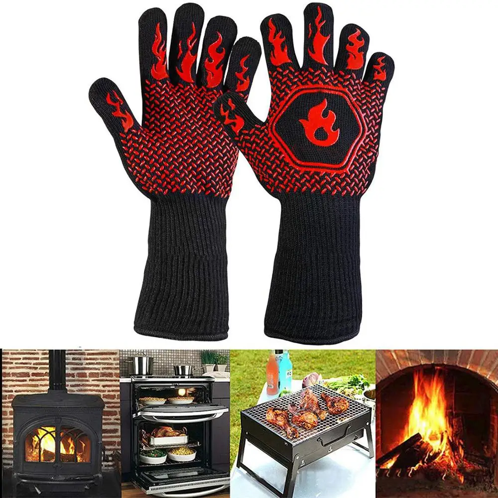 Перчатки для барбекю с защитой от ожогов, термостойкие перчатки для барбекю и духовки, кухонные огнестойкие перчатки, противоскользящие пе...