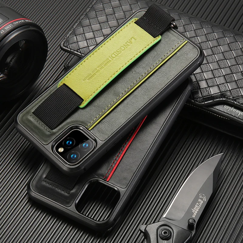 Чехол из натуральной яловой кожи с ремешком на запястье для iPhone 11 Pro Max X XS XR 7 8 6 6s Plus