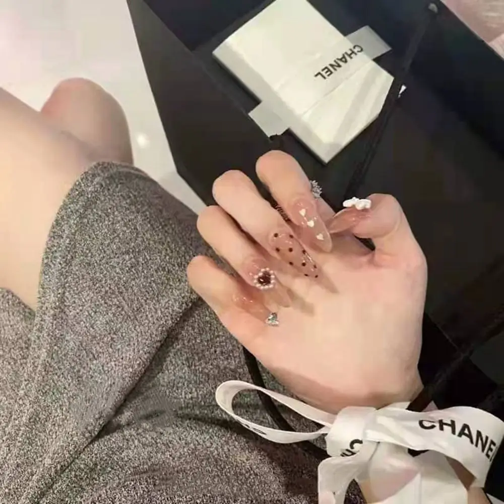 24 шт. накладные ногти на шпильке с сердечками и бантом | Красота здоровье