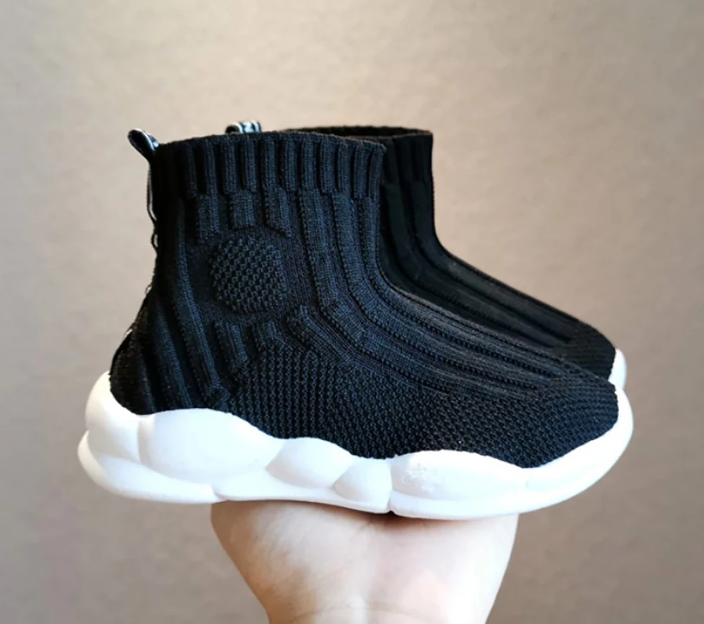 

SandQ Kids Shoes Ankle Knit Fabric Barefoot Boys Sneakers Slip on Wide Toe Girls Casual Solid Light Sole Breathable Children New