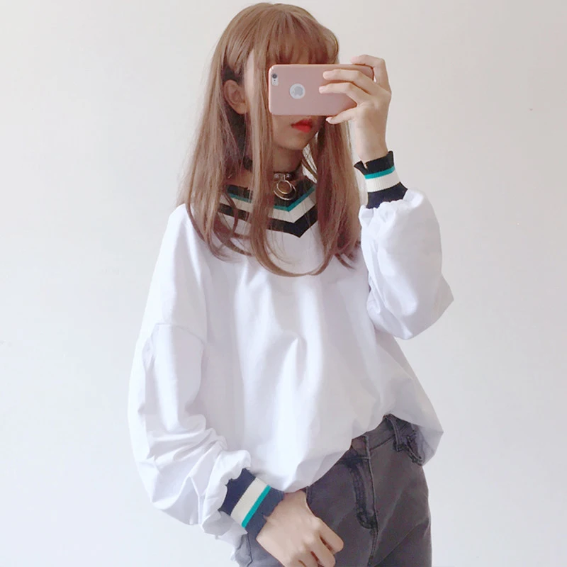 Женская футболка с длинным рукавом в полоску свободного покроя | одежда