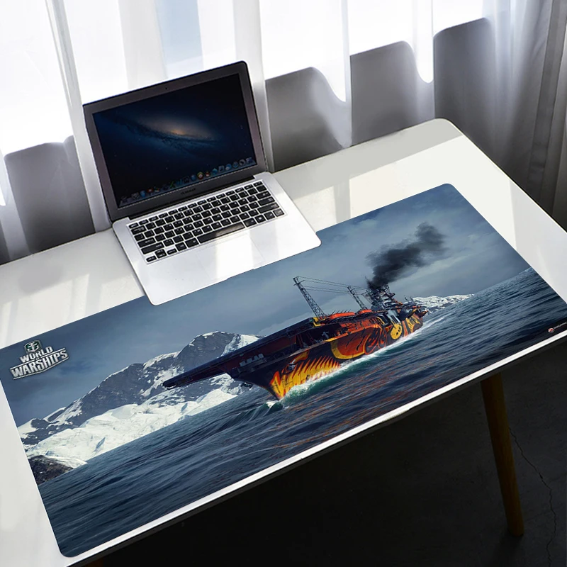 Большой игровой коврик для мыши World of warship с застежкой по краям клавиатуры