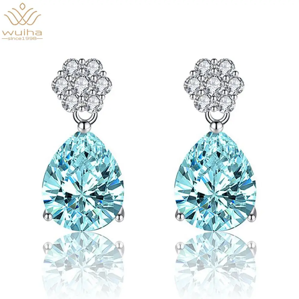 

WUIHA Sparkling 100% 925 Sterling Silver Created Moissanite Aquamarine Citrine Pink Saphire Gemstone Drop Earrings Fine Jewelry
