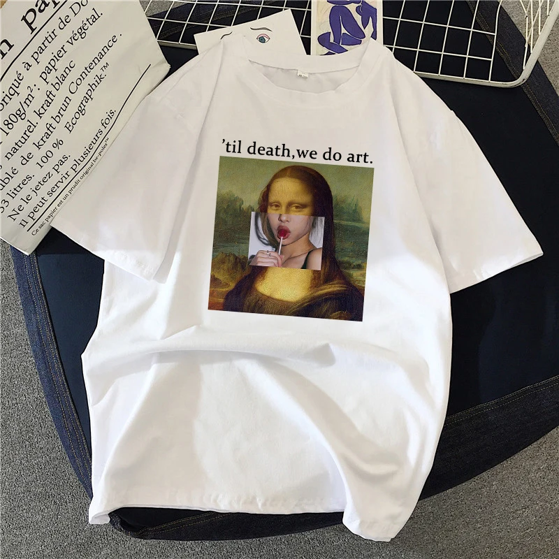 

Women New summer spoof Mona Lisa Printed T Shirts Women Aesthetics funny Tshirts Casual Short Sleeves Tops t-shirt Female Cloth