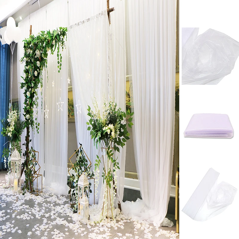 

48cm*5m Sheer Organza Tulle Roll Crystal Organza Fabric for Wedding Ceremony Party Chair Backdrop Decoration Supplies