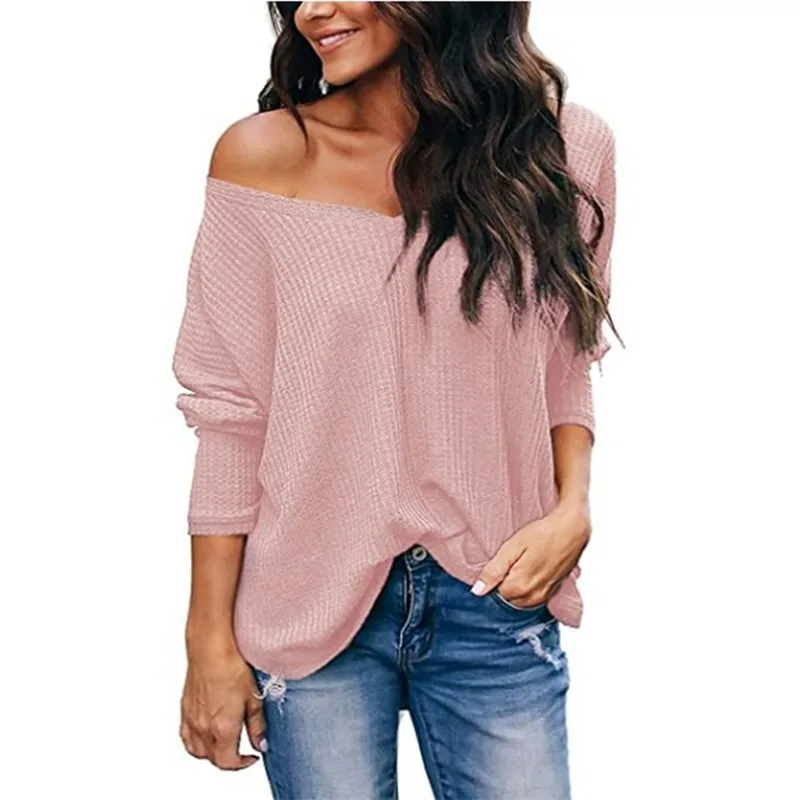 

Ladies the Off Womens Knit V Neck Bardot Shoulder Chunky Jumper Oversized Top