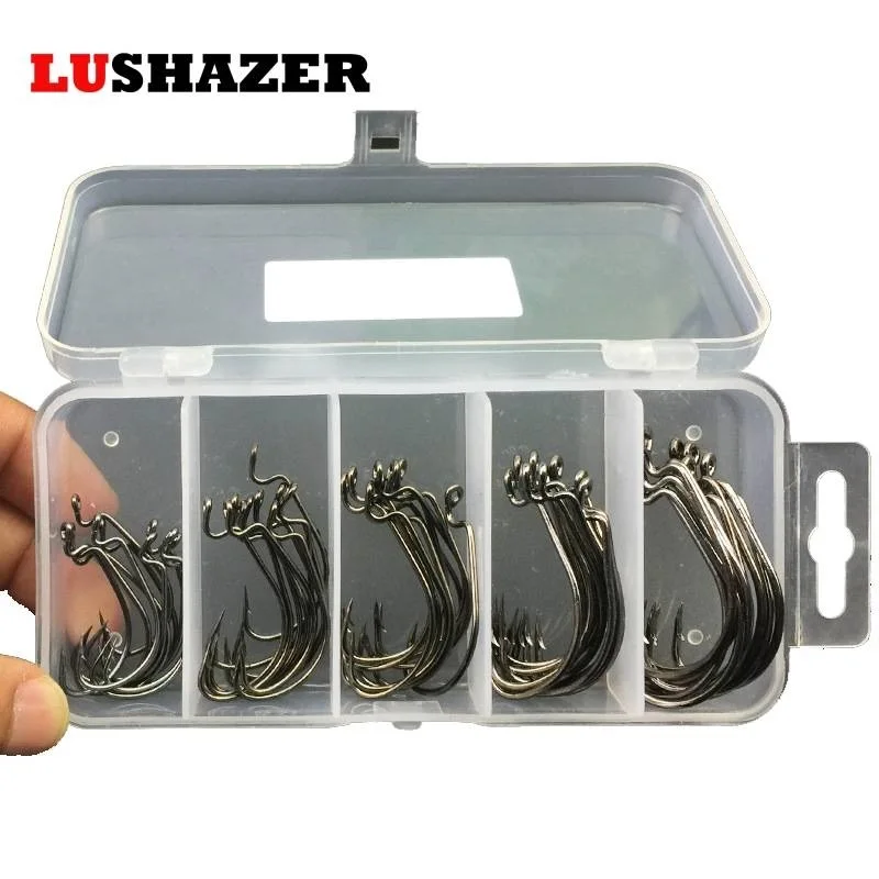 50pcs sea hooks Fishing box LUSHAZER offset hook 2#-3/0# carp snap fishing big tackles accessories fishhook | Спорт и развлечения