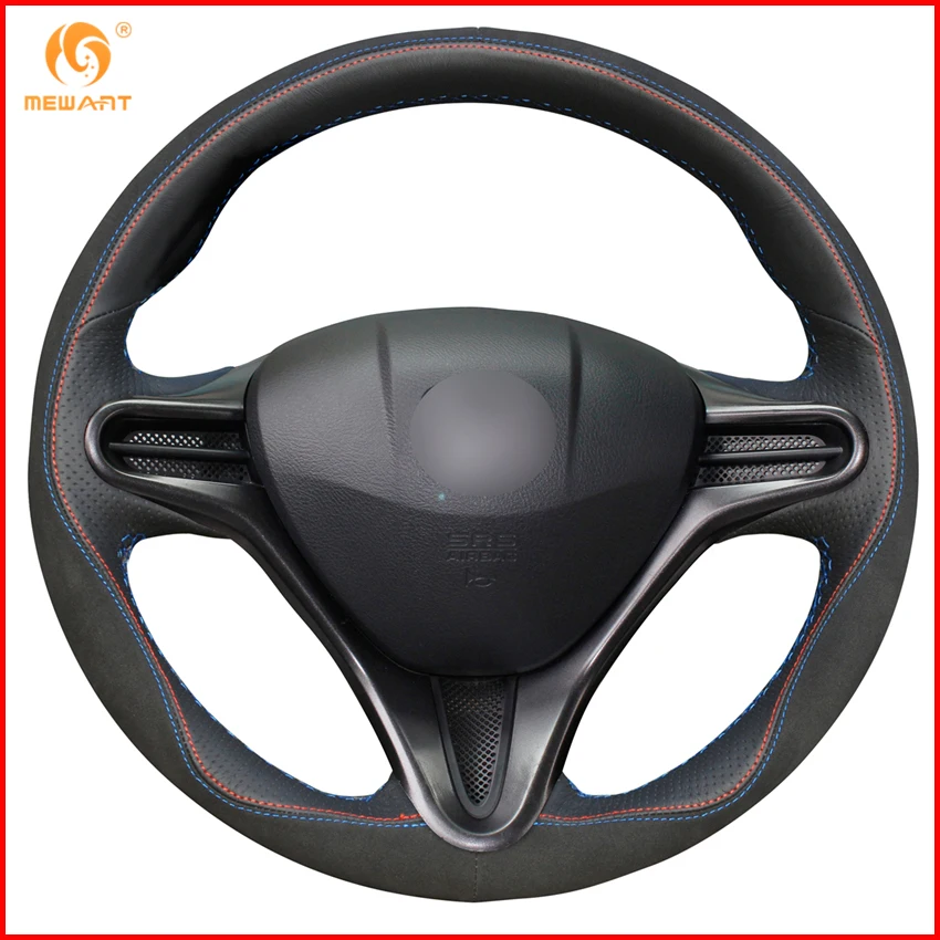 Чехол на руль автомобиля MEWANT черный кожаный замшевый чехол для Honda Civic 8 2006 2007 2008 2009