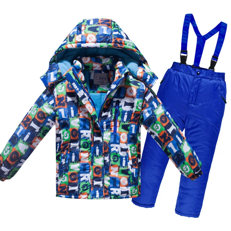 2021 Winter Children Ski Suit Girls Outdoor Snowboard Jacket Boys Windproof Waterproof Kids Ski Set Overalls Thickened Warm