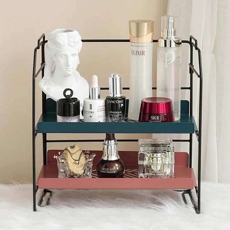 

Iron Cosmetic Storage Rack Metal Jewelry Shelf Luxury Home Office Holder Bathroom Skin Care Stand Gadgets for Kitchen Organizer