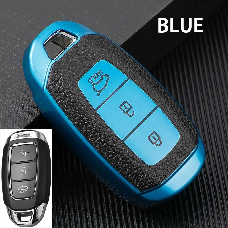 

Чехол для автомобильного ключа из ТПУ и кожи с 3 кнопками для Hyundai i30 Ix35 Encino Azera Accent TM Palisade Santa Fe Аксессуары для дистанционного ключа-брелка