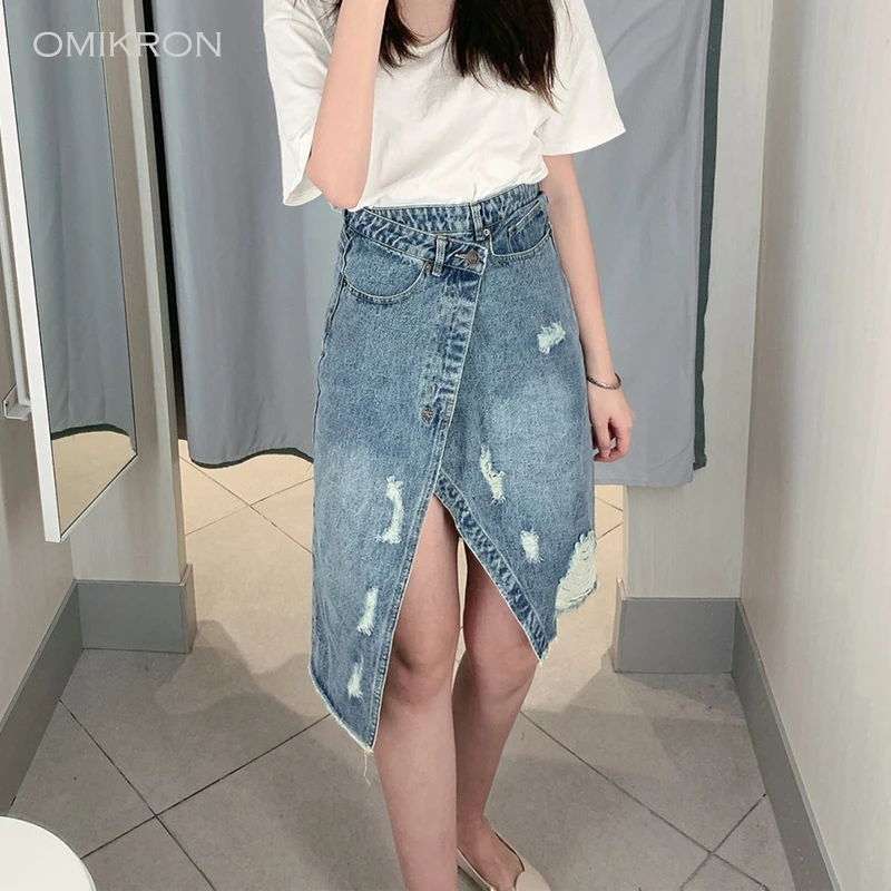 Женская джинсовая юбка OMIKRON Повседневная Джинсовая на пуговицах с разрезом